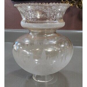 Vintage Frosted Pine Tree And Flower Hurricane Shade